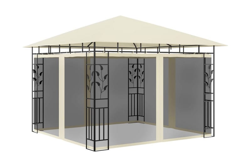 pavillon med myggenet og lyskæder 3x3x2,73 m 180 g/m² creme - Creme - Komplet pavillon