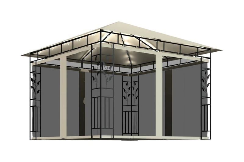 pavillon med myggenet og lyskæder 3x3x2,73 m 180 g/m² creme - Creme - Havemøbler - Solafskærmning - Havepavilloner - Komplet pavillon