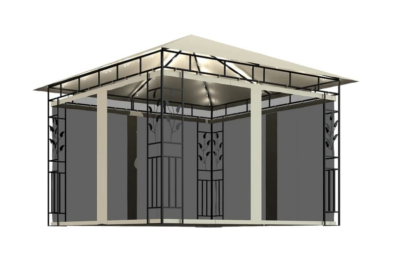 pavillon med myggenet og lyskæder 3x3x2,73 m 180 g/m² creme - Creme - Komplet pavillon