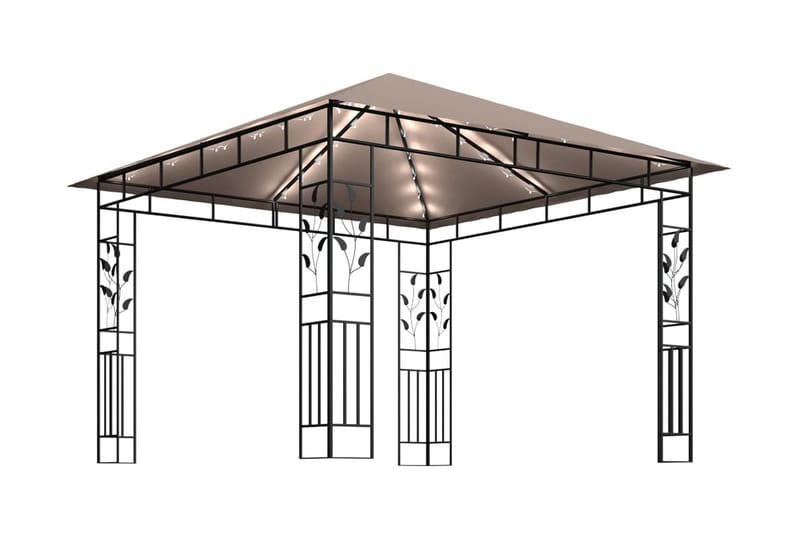 pavillon med myggenet og lyskæder 3x3x2,73 m 180 g/m² - Gråbrun - Havemøbler - Solafskærmning - Havepavilloner - Komplet pavillon