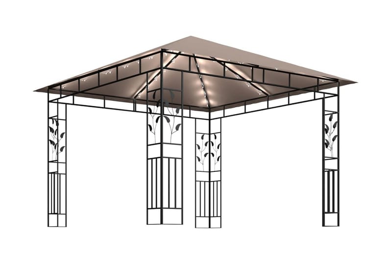 pavillon med myggenet og lyskæder 3x3x2,73 m 180 g/m² - Gråbrun - Komplet pavillon