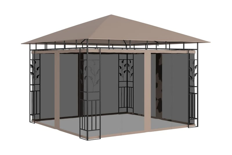 pavillon med myggenet og lyskæder 3x3x2,73 m 180 g/m² - Gråbrun - Komplet pavillon
