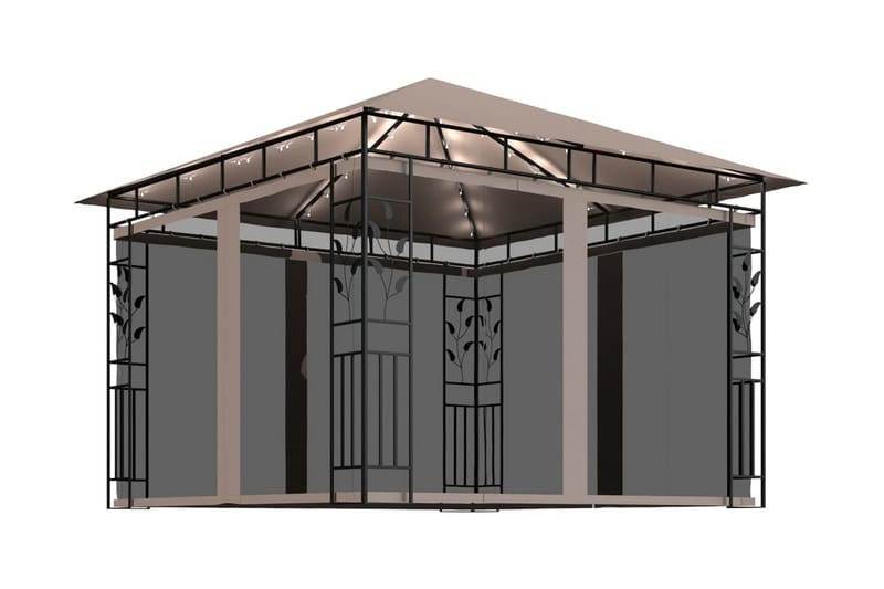 pavillon med myggenet og lyskæder 3x3x2,73 m 180 g/m² - Gråbrun - Havemøbler - Solafskærmning - Havepavilloner - Komplet pavillon