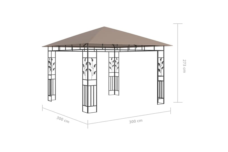 pavillon med myggenet og lyskæder 3x3x2,73 m 180 g/m² - Gråbrun - Komplet pavillon