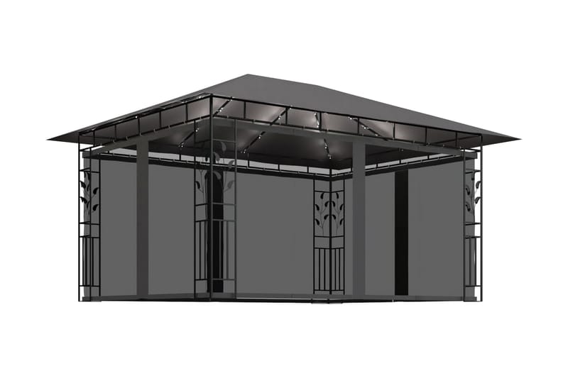 pavillon med myggenet og lyskæder 4x3x2,73 m 180 g/m² - Antracit - Komplet pavillon