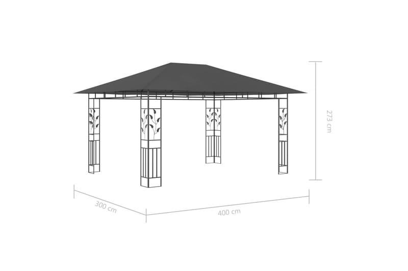 pavillon med myggenet og lyskæder 4x3x2,73 m 180 g/m² - Antracit - Komplet pavillon