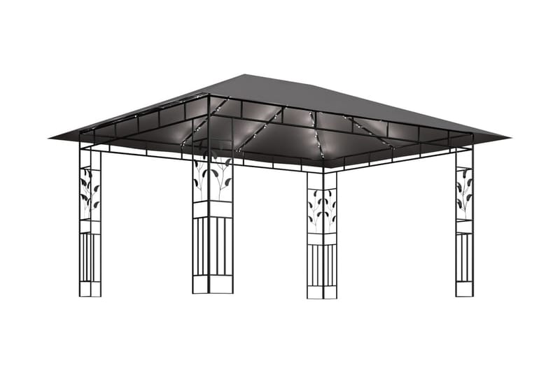 pavillon med myggenet og lyskæder 4x3x2,73 m 180 g/m² - Antracit - Havemøbler - Solafskærmning - Havepavilloner - Komplet pavillon