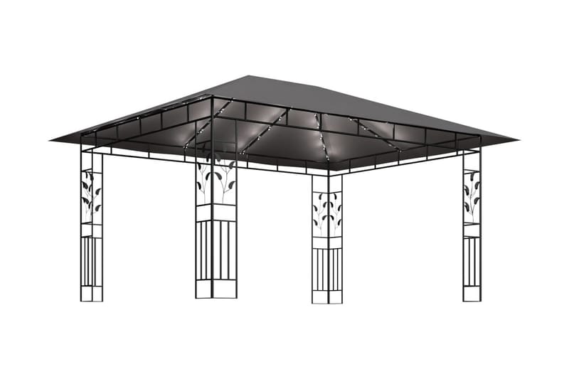 pavillon med myggenet og lyskæder 4x3x2,73 m 180 g/m² - Antracit - Komplet pavillon