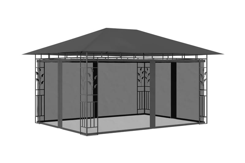 pavillon med myggenet og lyskæder 4x3x2,73 m 180 g/m² - Antracit - Komplet pavillon