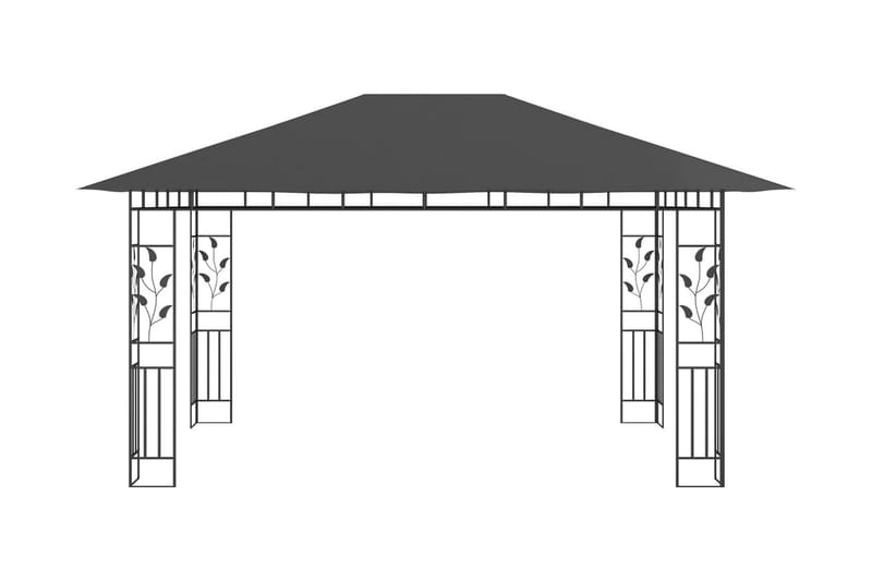 pavillon med myggenet og lyskæder 4x3x2,73 m 180 g/m² - Antracit - Komplet pavillon