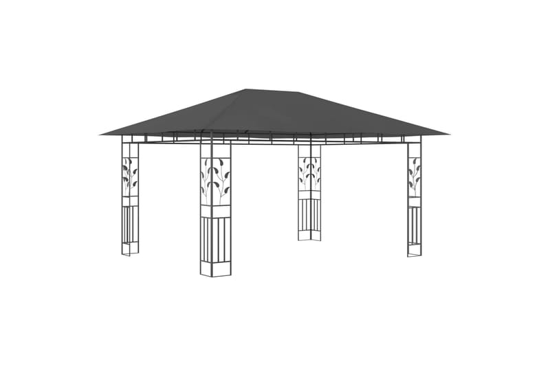 pavillon med myggenet og lyskæder 4x3x2,73 m 180 g/m² - Antracit - Havemøbler - Solafskærmning - Havepavilloner - Komplet pavillon