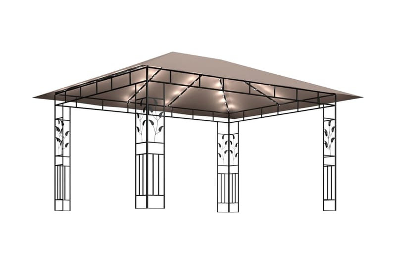 pavillon med myggenet og lyskæder 4x3x2,73 m 180 g/m² - Gråbrun - Komplet pavillon