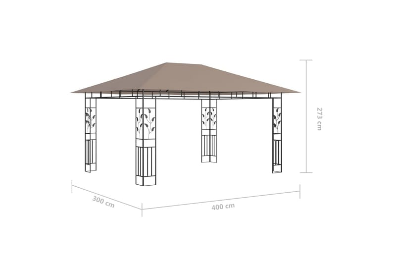 pavillon med myggenet og lyskæder 4x3x2,73 m 180 g/m² - Gråbrun - Komplet pavillon