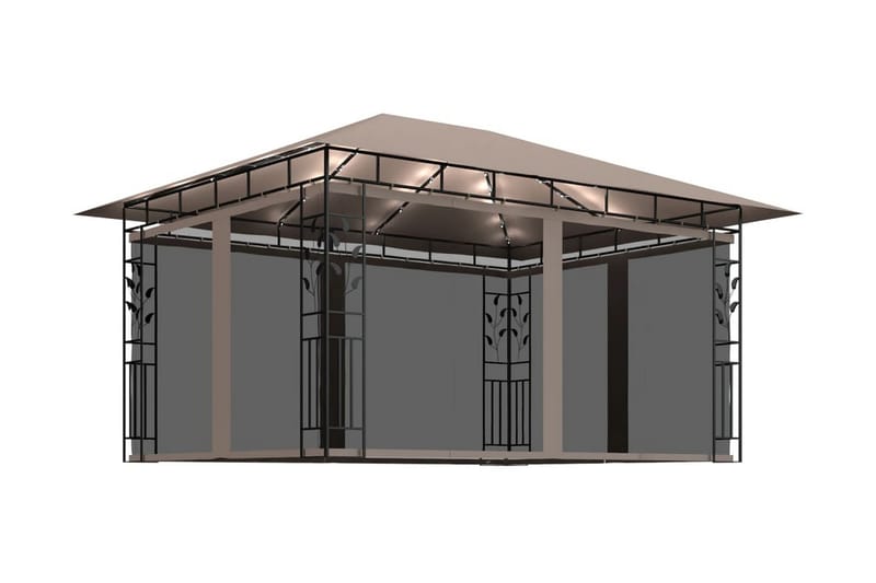 pavillon med myggenet og lyskæder 4x3x2,73 m 180 g/m² - Gråbrun - Komplet pavillon