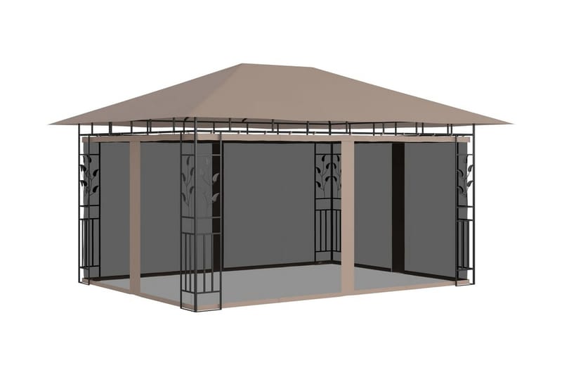 pavillon med myggenet og lyskæder 4x3x2,73 m 180 g/m² - Gråbrun - Komplet pavillon