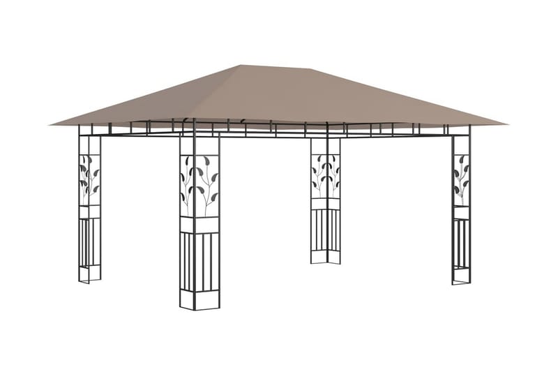 pavillon med myggenet og lyskæder 4x3x2,73 m 180 g/m² - Gråbrun - Komplet pavillon