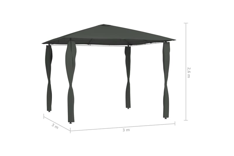 pavillon med sidevæg 3x3x2,6 m 160 g/m² antracitgrå - Antracit - Havemøbler - Solafskærmning - Havepavilloner - Komplet pavillon