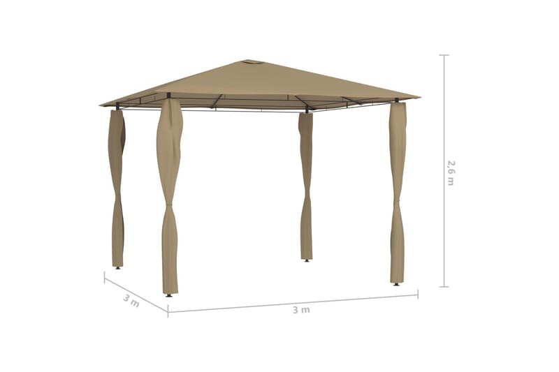 pavillon med sidevæg 3x3x2,6 m 160 g/m² gråbrun - Gråbrun - Komplet pavillon