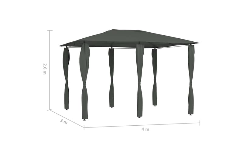 pavillon med sidevæg 3x4x2,6 m 160 g/m² antracitgrå - Antracit - Komplet pavillon