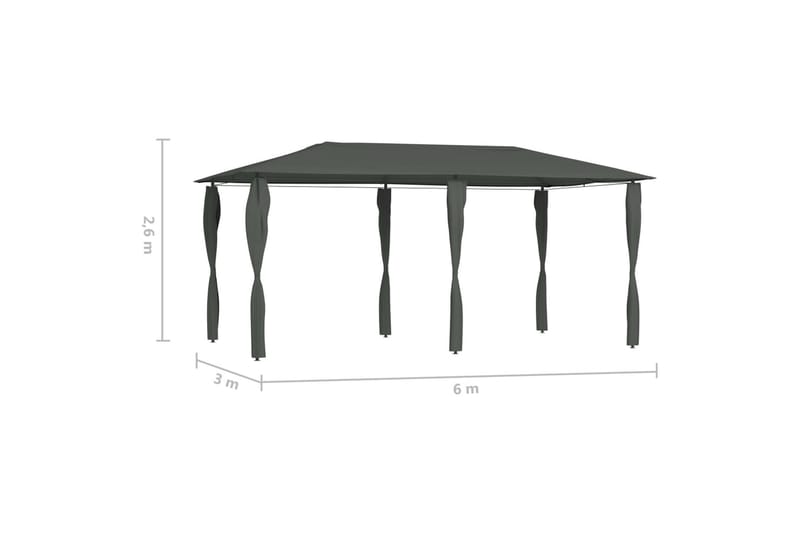 pavillon med sidevæg 3x6x2,6 m 160 g/m² antracitgrå - Antracit - Komplet pavillon