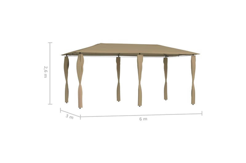 pavillon med sidevæg 3x6x2,6 m 160 g/m² gråbrun - Gråbrun - Havemøbler - Solafskærmning - Havepavilloner - Komplet pavillon