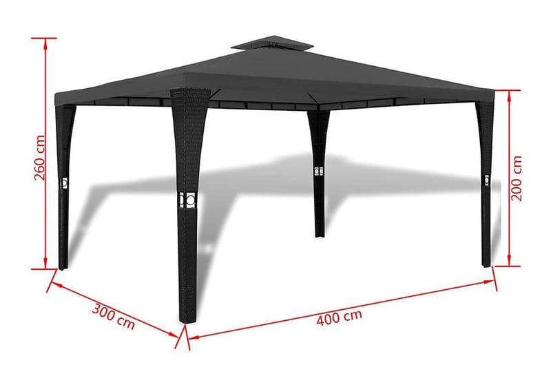 Pavillon Med Tag 3 X 4 M Mørkegrå - Grå - Komplet pavillon