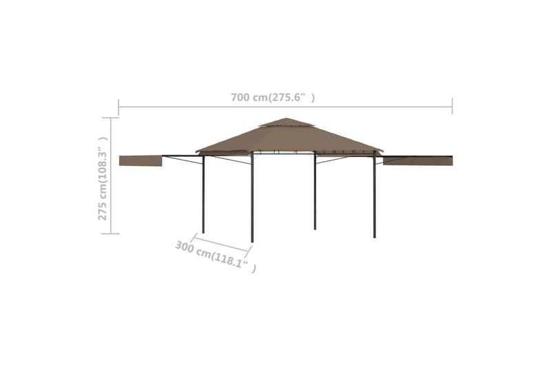 pavillon med udvidelige dobbelttage 3x3x2,75 m 180g/m² - Gråbrun - Komplet pavillon