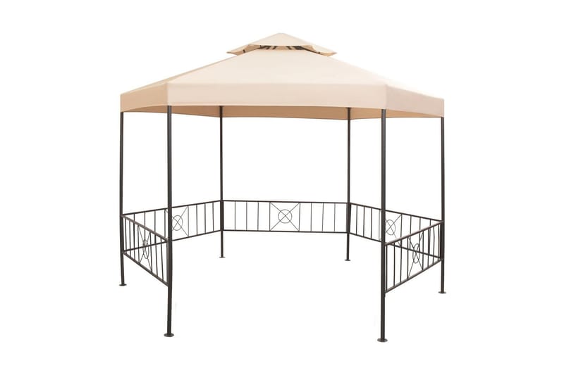 Pavillontelt Med Baldakin Sekskantet Beige 323 X 265 Cm - Beige - Havemøbler - Solafskærmning - Havepavilloner - Komplet pavillon