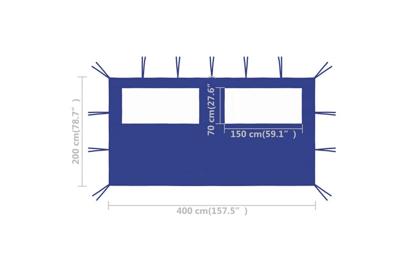 pavillonvæg med vinduer 4x2 m blå - Blå - Havemøbler - Solafskærmning - Havepavilloner - Komplet pavillon