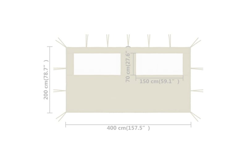 pavillonvæg med vinduer 4x2 m cremefarvet - Creme - Komplet pavillon