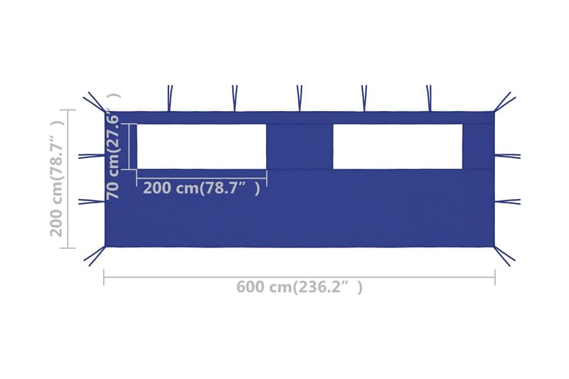 pavillonvæg med vinduer 6x2 m blå - Blå - Havemøbler - Solafskærmning - Havepavilloner - Komplet pavillon