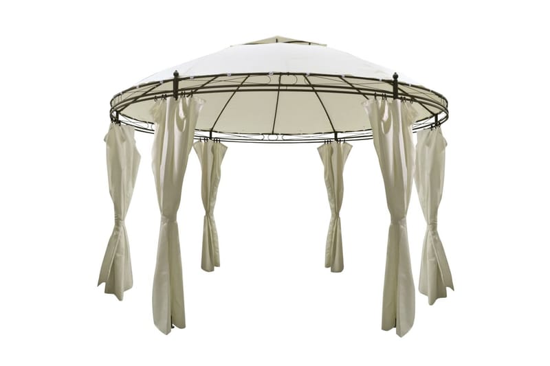 Rund Pavillon Med Gardiner 3,5 X 2,7 M - Creme - Havemøbler - Solafskærmning - Havepavilloner - Komplet pavillon