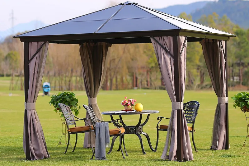 Sunsætia Pavillon 300x300x267 cm Polycarbonat tag - Brun/Beige - Havemøbler - Solafskærmning - Havepavilloner - Komplet pavillon