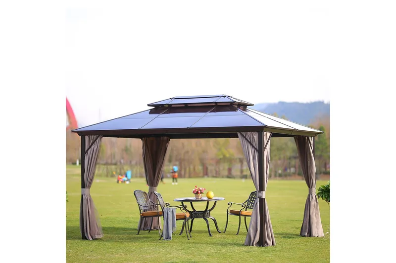 Sunsætia Pavillon 300x400x270 cm Polycarbonat tag - Beige - Havemøbler - Solafskærmning - Havepavilloner - Komplet pavillon