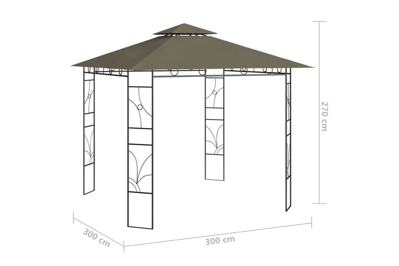 pavillon 3x3x2,7 m 160 g/m² gråbrun - Gråbrun - Komplet pavillon