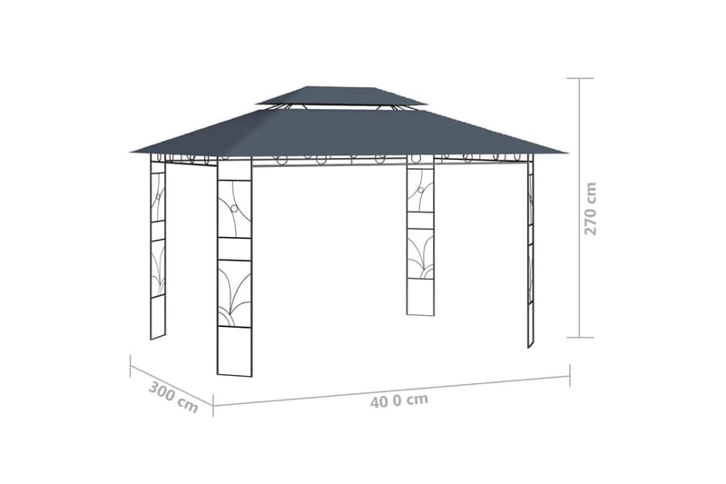 pavillon 4x3x2,7 m 160 g/m² antracitgrå - Antracit - Komplet pavillon