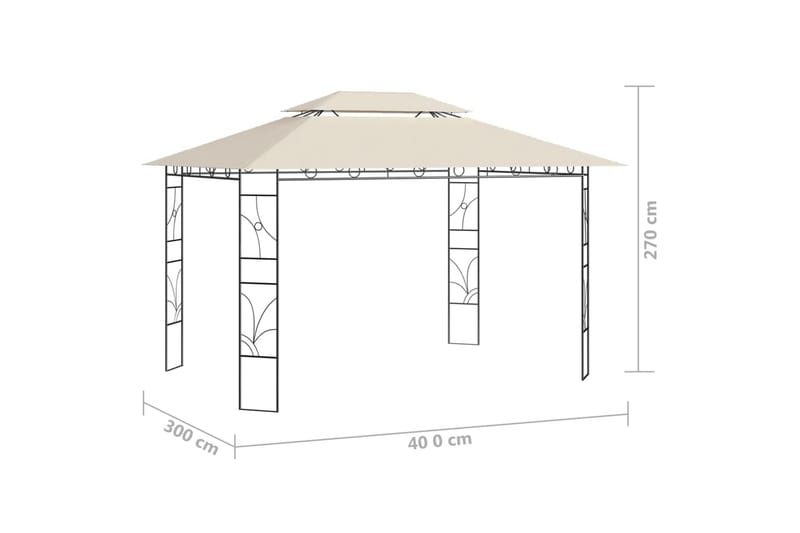 pavillon 4x3x2,7 m 160 g/m² cremefarvet - Creme - Havemøbler - Solafskærmning - Havepavilloner - Komplet pavillon