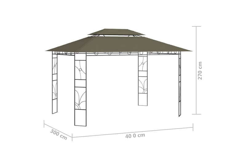 pavillon 4x3x2,7 m 160 g/m² gråbrun - Gråbrun - Komplet pavillon