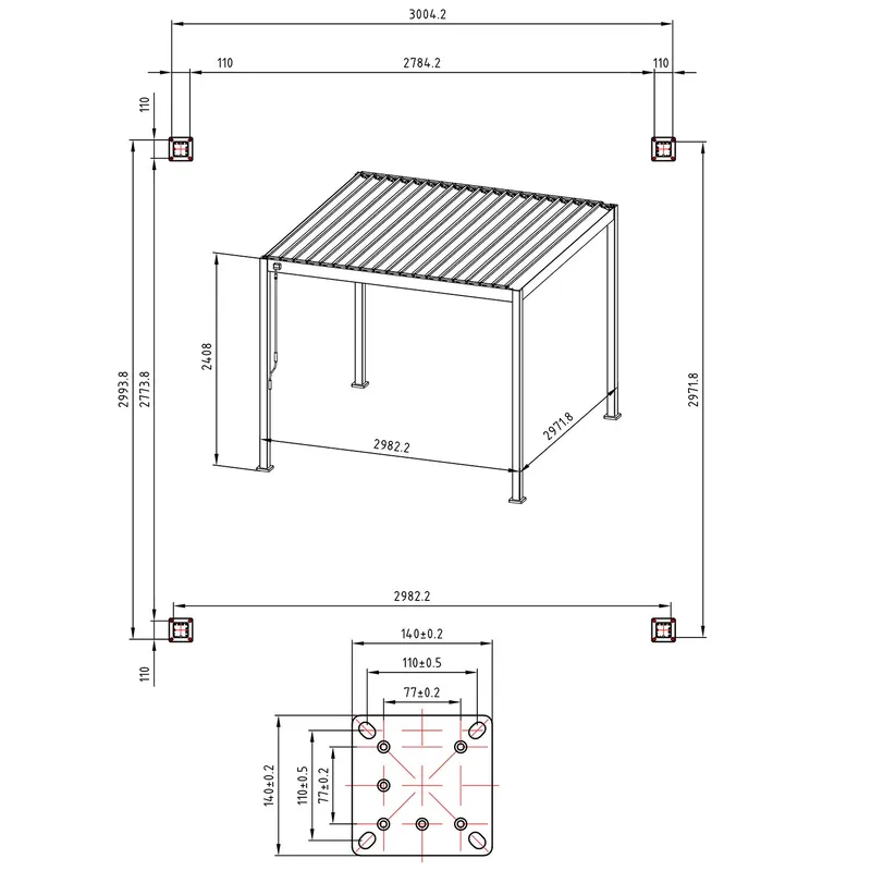 Pavillon HOME4YOU Mirador-88 3x3 m, mørkegrå - mørkegrå - Havemøbler - Solafskærmning - Havepavilloner - Komplet pavillon