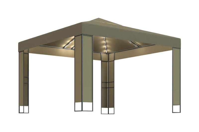 pavillon med dobbelt tag og lyskæder 3x3x2,7 m 180 g/m² - Gråbrun - Havemøbler - Solafskærmning - Havepavilloner - Komplet pavillon