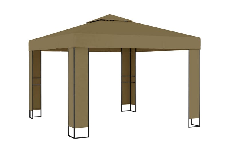 pavillon med dobbelt tag og lyskæder 3x3x2,7 m 180 g/m² - Gråbrun - Havemøbler - Solafskærmning - Havepavilloner - Komplet pavillon