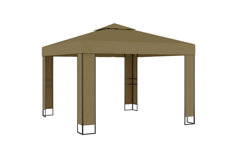 Pavillon med dobbelttag 3x3x2,7 m 180 g/m² gråbrun - Gråbrun - Havemøbler - Solafskærmning - Havepavilloner - Komplet pavillon