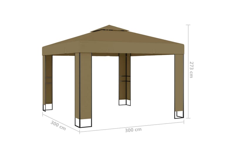 Pavillon med dobbelttag 3x3x2,7 m 180 g/m² gråbrun - Gråbrun - Havemøbler - Solafskærmning - Havepavilloner - Komplet pavillon