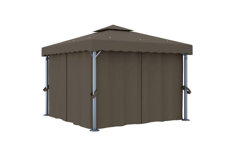 pavillon med gardin 3x3 m aluminium gråbrun - Gråbrun - Havemøbler - Solafskærmning - Havepavilloner - Komplet pavillon