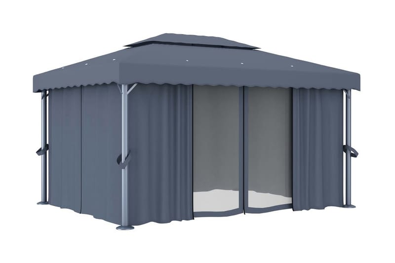 pavillon med gardin og lyskæder 4x3 m antracitgrå - Antracit - Komplet pavillon