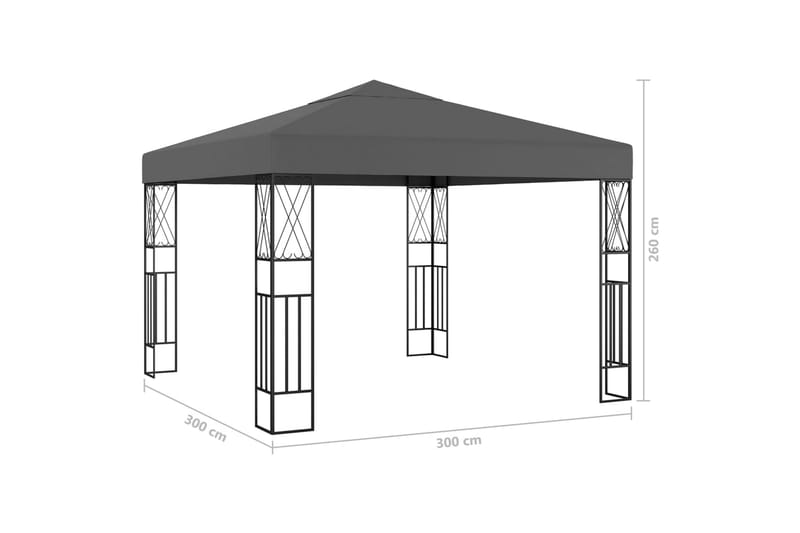 pavillon med lyskæder 3x3 m stof antracitgrå - Antracit - Komplet pavillon
