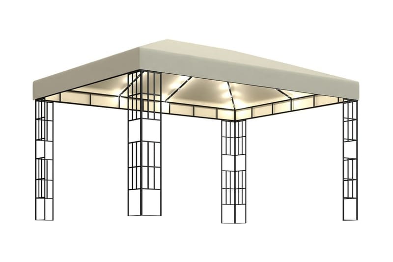 pavillon med lyskæder 3x4 m cremefarvet - Creme - Havemøbler - Solafskærmning - Havepavilloner - Komplet pavillon