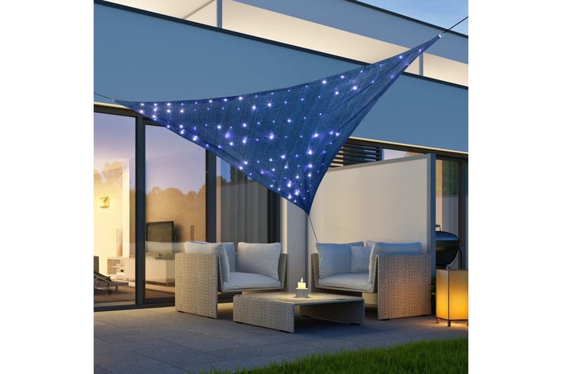 HI Solsejl med 100 LED-lys 3x3x3 m blå - Blå - Havemøbler - Solafskærmning - Solsejl
