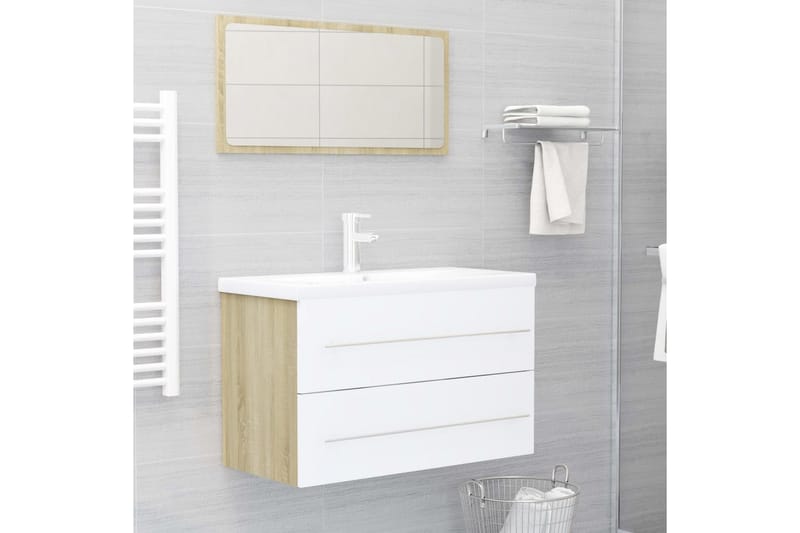badeværelsesmøbelsæt 2 dele spånplade hvid og sonoma-eg - Beige - Balkonmarkise - Markiser - Terrassemarkise