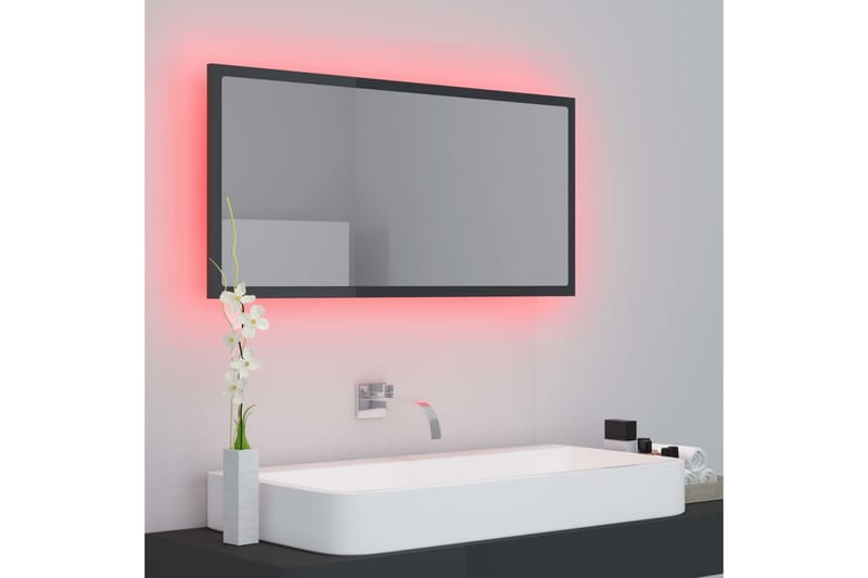 badeværelsesspejl 90x8,5x37 cm spånplade grå højglans - Sort - Balkonmarkise - Markiser - Terrassemarkise